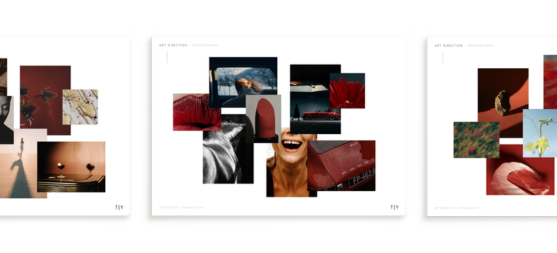 Mockup of TY Studio art direction moodboards for Chateau Clinet photography