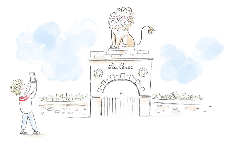 Illustration of boy taking a photo in front of the arch of Léoville Las Cases